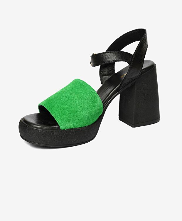 Kadın Siyah Yeşil Hakiki Deri Sandalet - 3