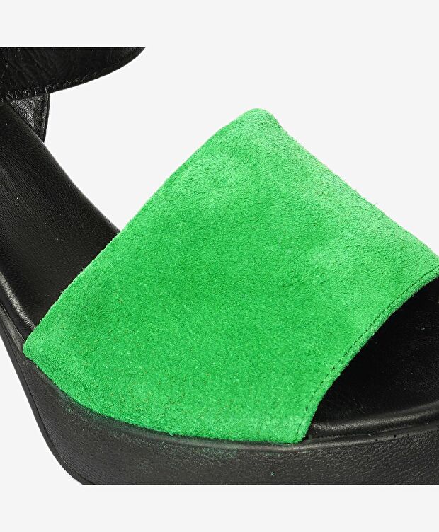 Kadın Siyah Yeşil Hakiki Deri Sandalet - 5