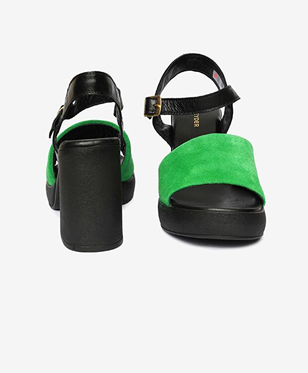 Kadın Siyah Yeşil Hakiki Deri Sandalet - 7