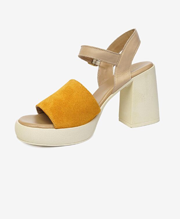 Kadın Sarı Süet Bej Hakiki Deri Sandalet - 3