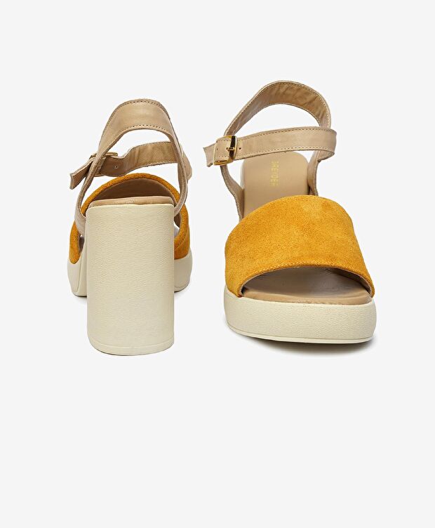 Kadın Sarı Süet Bej Hakiki Deri Sandalet - 7