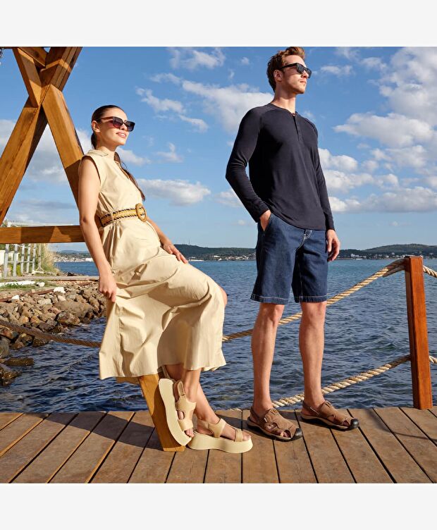 Kadın Bej Hakiki Deri Sandalet - 8