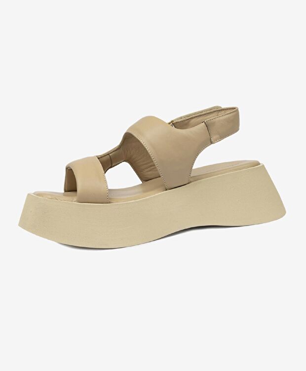 Kadın Bej Hakiki Deri Sandalet - 3