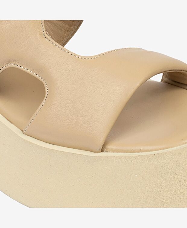 Kadın Bej Hakiki Deri Sandalet - 5