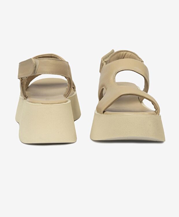 Kadın Bej Hakiki Deri Sandalet - 7