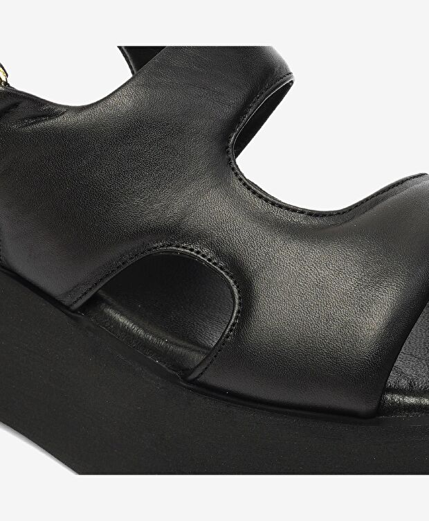 Kadın Siyah Hakiki Deri Sandalet - 5