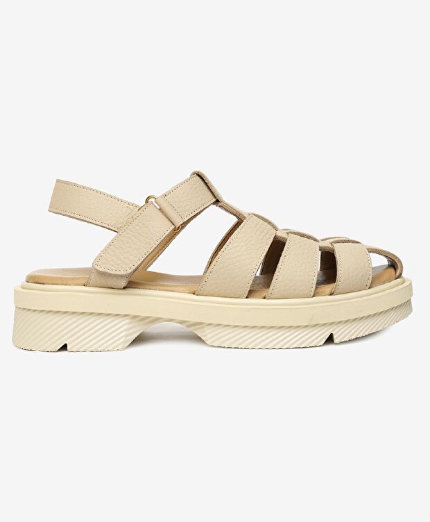 Kadın Bej Hakiki Deri Sandalet - 1