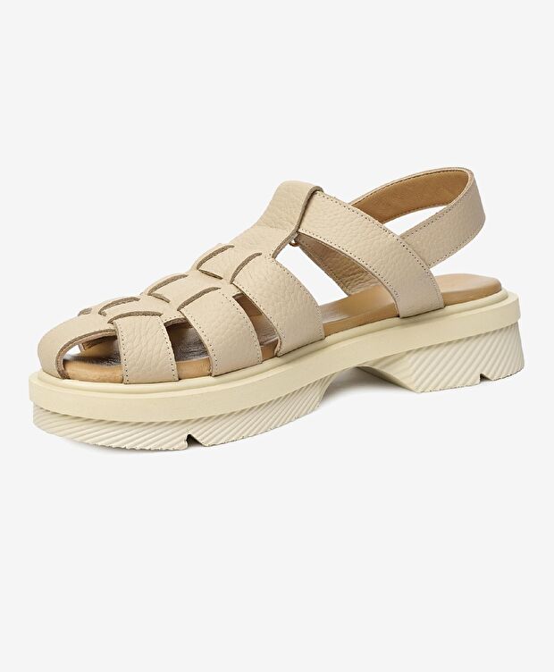 Kadın Bej Hakiki Deri Sandalet - 3