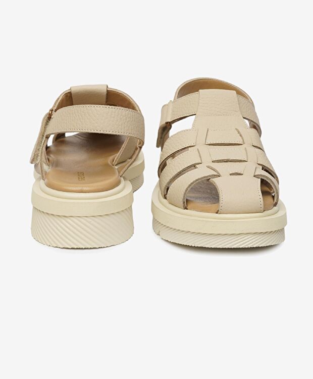 Kadın Bej Hakiki Deri Sandalet - 7