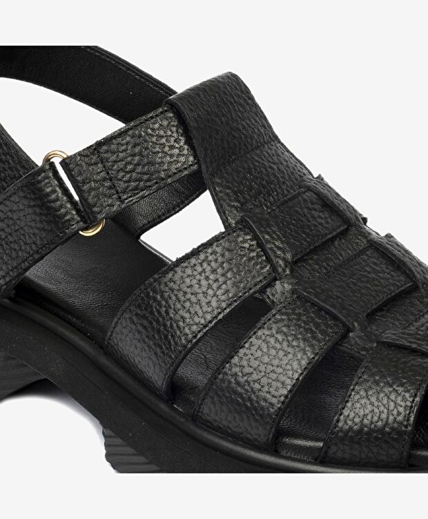Kadın Siyah Hakiki Deri Sandalet - 5