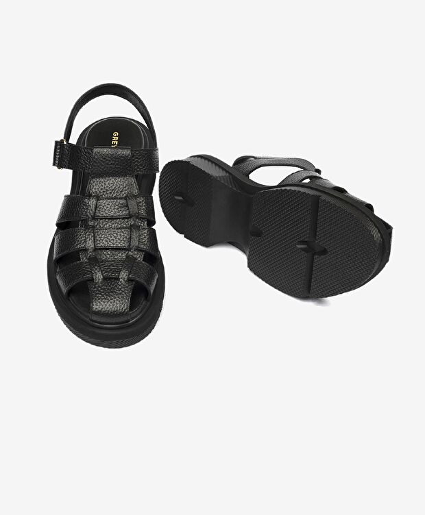 Kadın Siyah Hakiki Deri Sandalet - 6