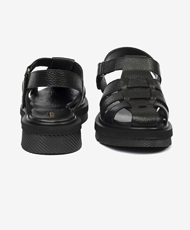 Kadın Siyah Hakiki Deri Sandalet - 7