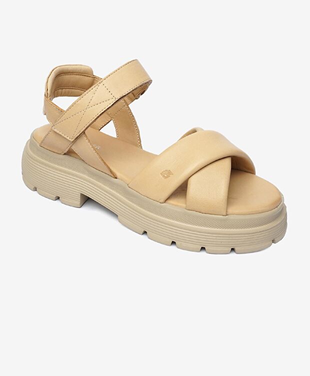 Kadın Krem Hakiki Deri Sandalet - 2