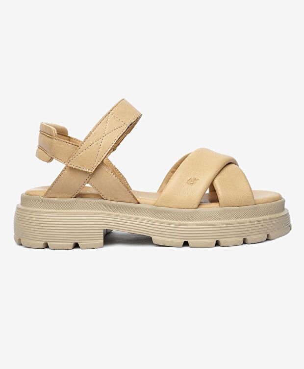 Kadın Krem Hakiki Deri Sandalet - 1