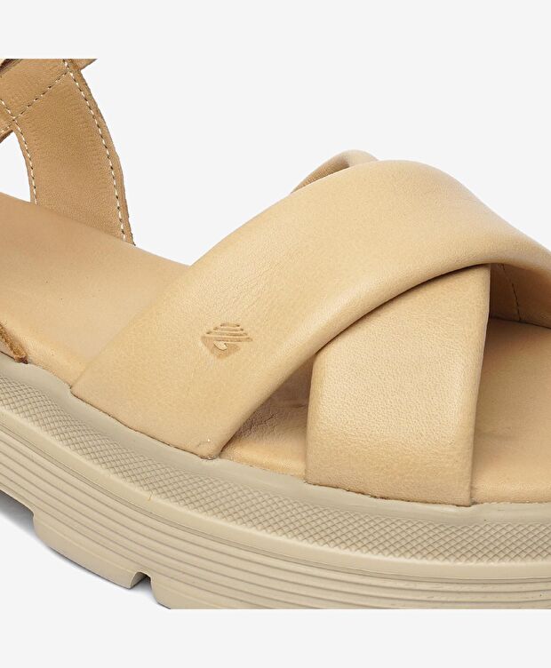 Kadın Krem Hakiki Deri Sandalet - 5