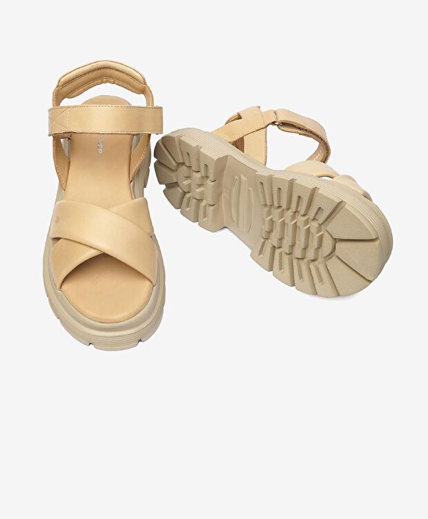 Kadın Krem Hakiki Deri Sandalet - 6