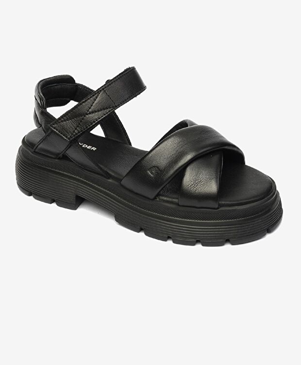 Kadın Siyah Hakiki Deri Sandalet - 2