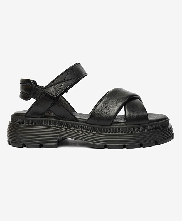 Kadın Siyah Hakiki Deri Sandalet - 1