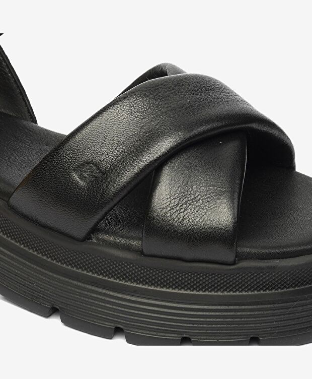 Kadın Siyah Hakiki Deri Sandalet - 5