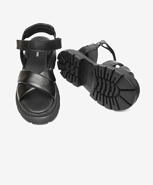 Kadın Siyah Hakiki Deri Sandalet - 6