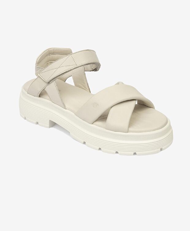 Kadın Bej Hakiki Deri Sandalet - 2