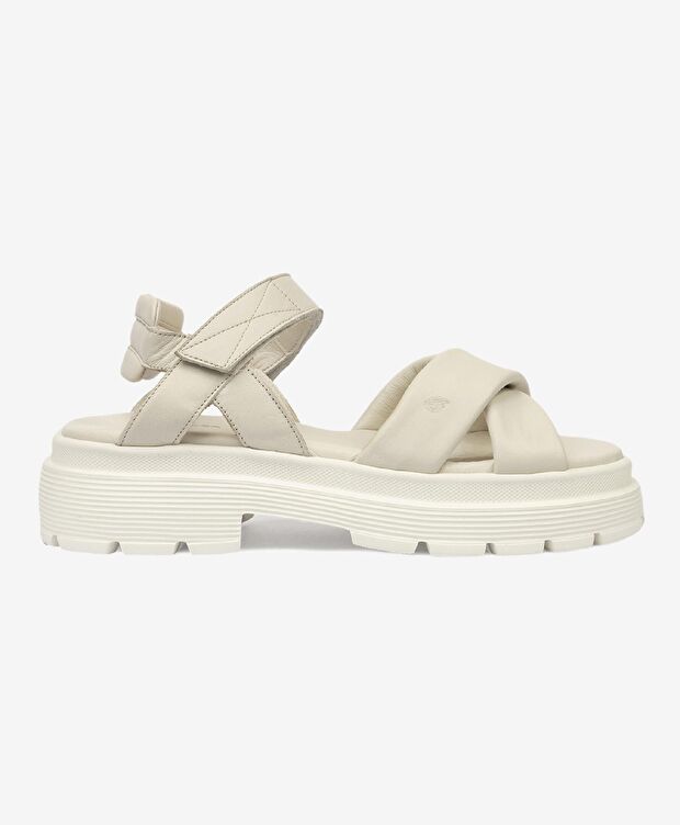 Kadın Bej Hakiki Deri Sandalet - 1