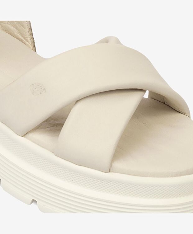 Kadın Bej Hakiki Deri Sandalet - 6