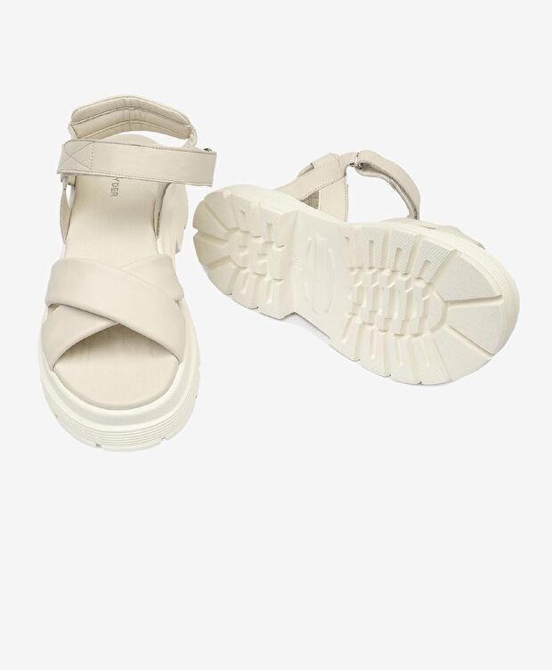 Kadın Bej Hakiki Deri Sandalet - 7