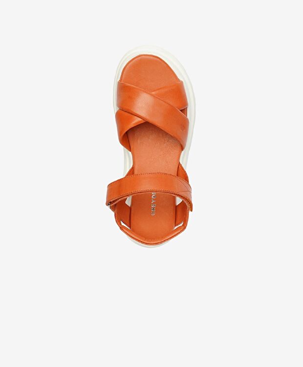 Kadın Turuncu Hakiki Deri Sandalet - 4