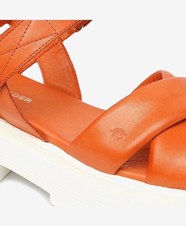 Kadın Turuncu Hakiki Deri Sandalet - 5