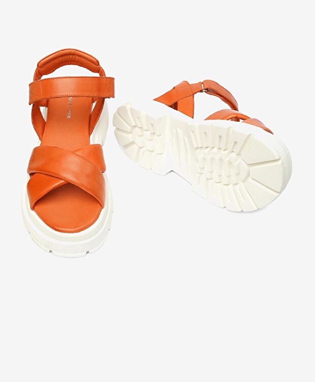 Kadın Turuncu Hakiki Deri Sandalet - 6