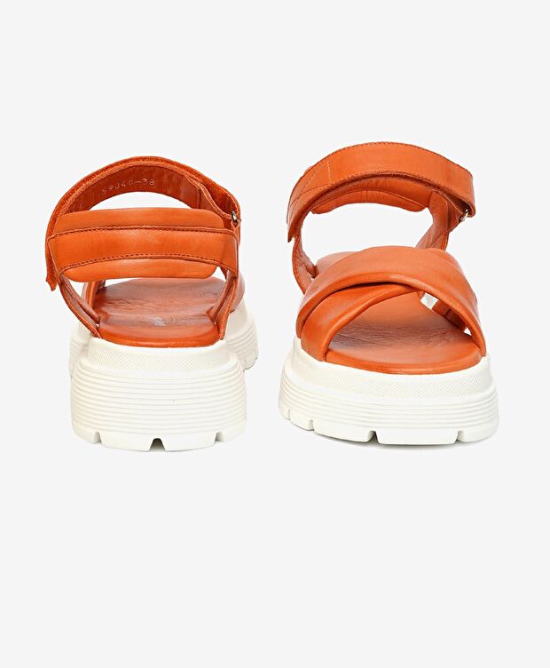 Kadın Turuncu Hakiki Deri Sandalet - 7