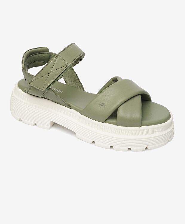 Kadın Su Yeşili Hakiki Deri Comfort Sandalet - 1