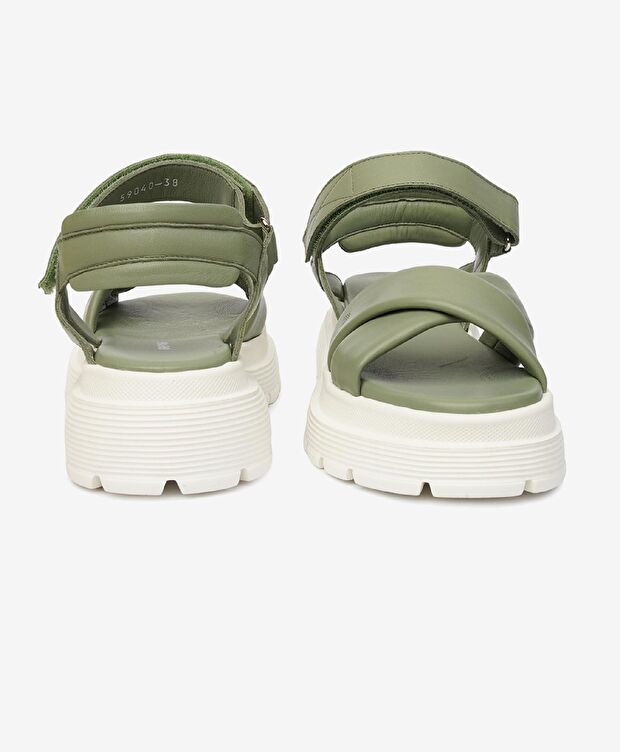 Kadın Su Yeşili Hakiki Deri Comfort Sandalet - 7