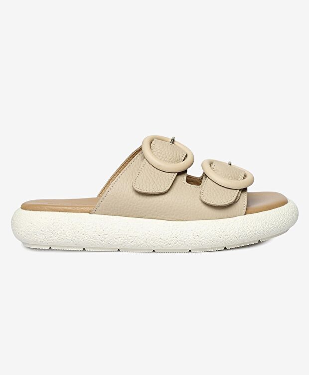 Kadın Bej Hakiki Deri Terlik - 1