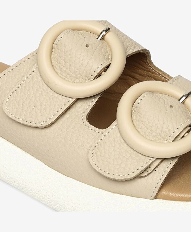 Kadın Bej Hakiki Deri Terlik - 5