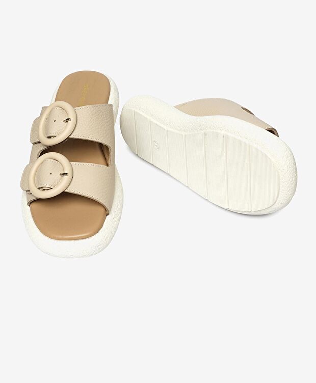 Kadın Bej Hakiki Deri Terlik - 6