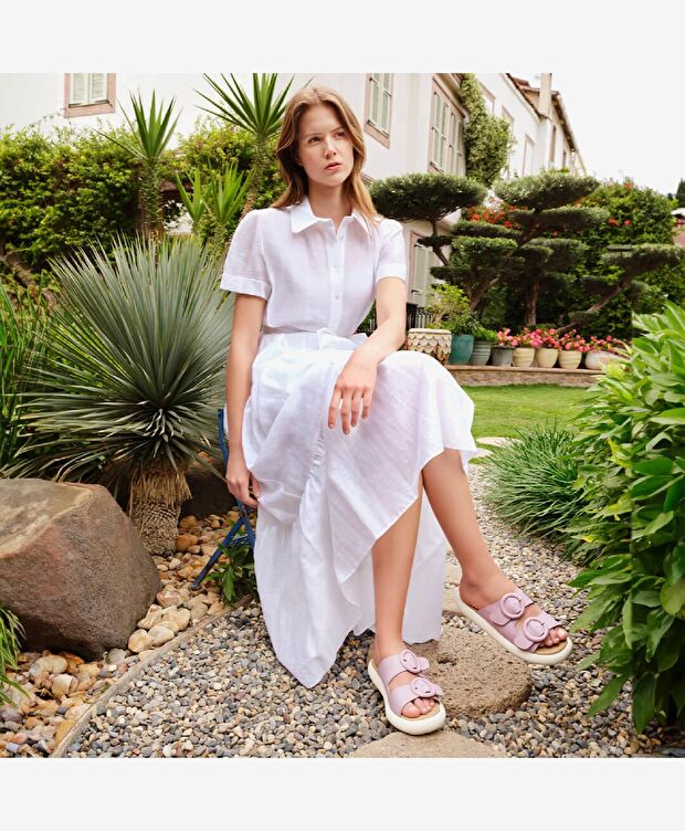 Kadın Lila Hakiki Deri Terlik - 8