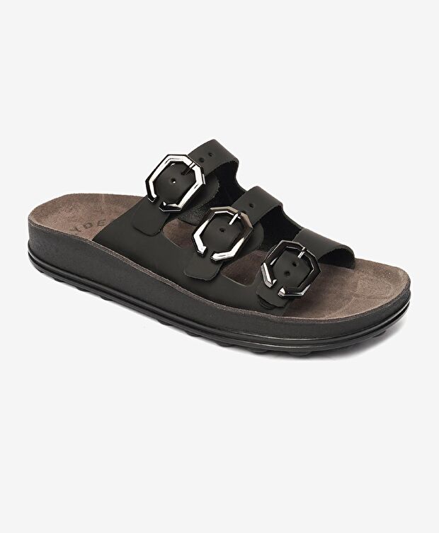 Kadın Siyah Hakiki Deri Terlik - 2