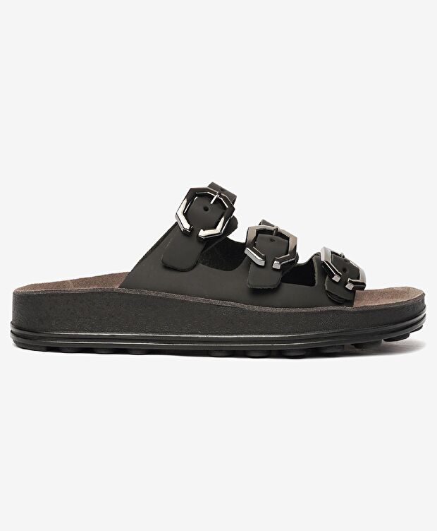 Kadın Siyah Hakiki Deri Terlik - 1