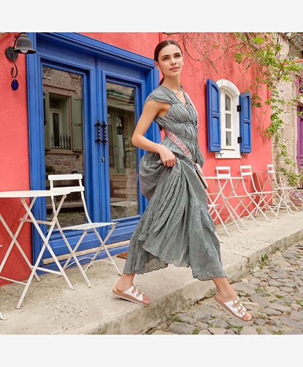 Kadın Beyaz Hakiki Deri Terlik - 8