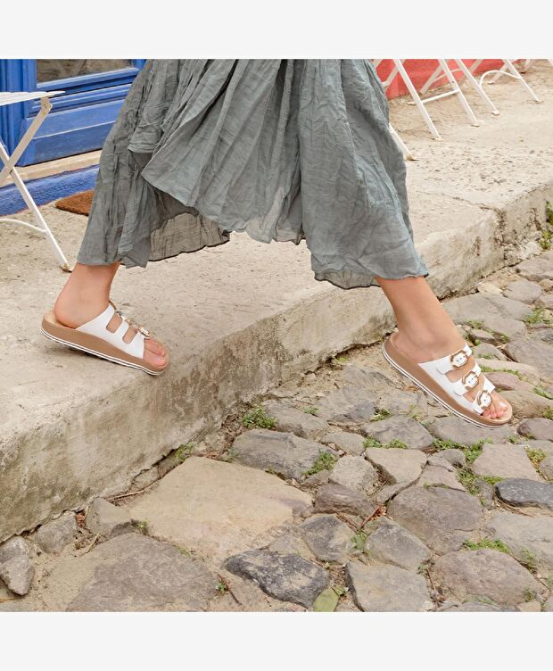 Kadın Beyaz Hakiki Deri Terlik - 9