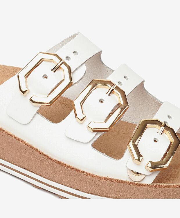 Kadın Beyaz Hakiki Deri Terlik - 5