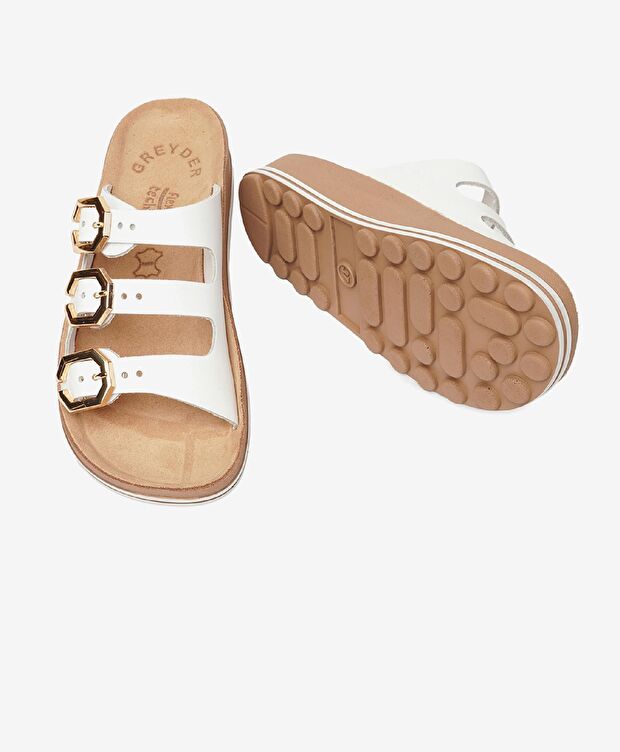 Kadın Beyaz Hakiki Deri Terlik - 6