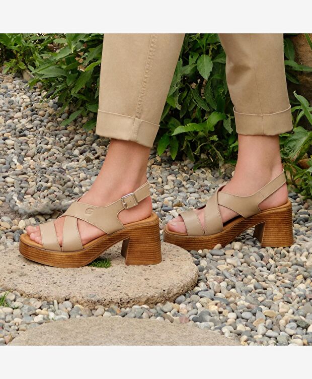 Kadın Krem Hakiki Deri Topuklu Sandalet - 9