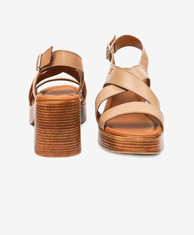 Kadın Krem Hakiki Deri Topuklu Sandalet - 7