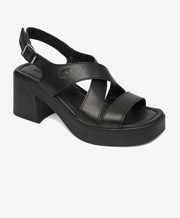 Kadın Siyah Hakiki Deri Topuklu Sandalet - 2