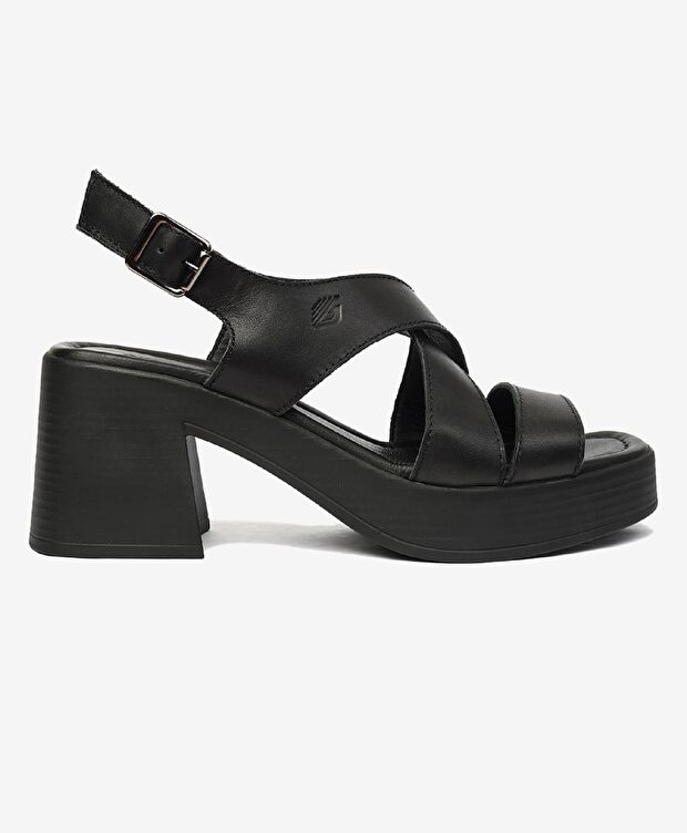 Kadın Siyah Hakiki Deri Topuklu Sandalet - 1