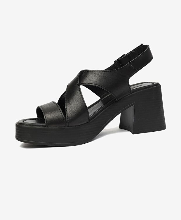 Kadın Siyah Hakiki Deri Topuklu Sandalet - 3