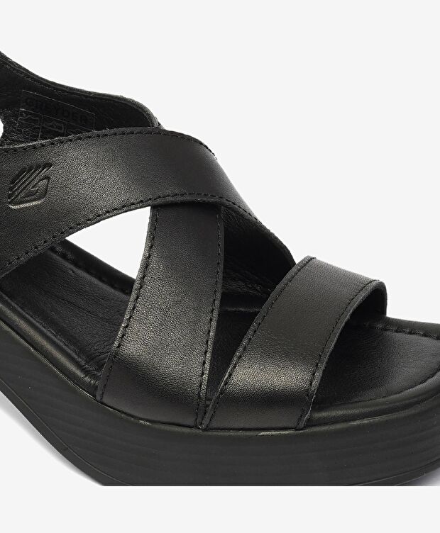 Kadın Siyah Hakiki Deri Topuklu Sandalet - 5